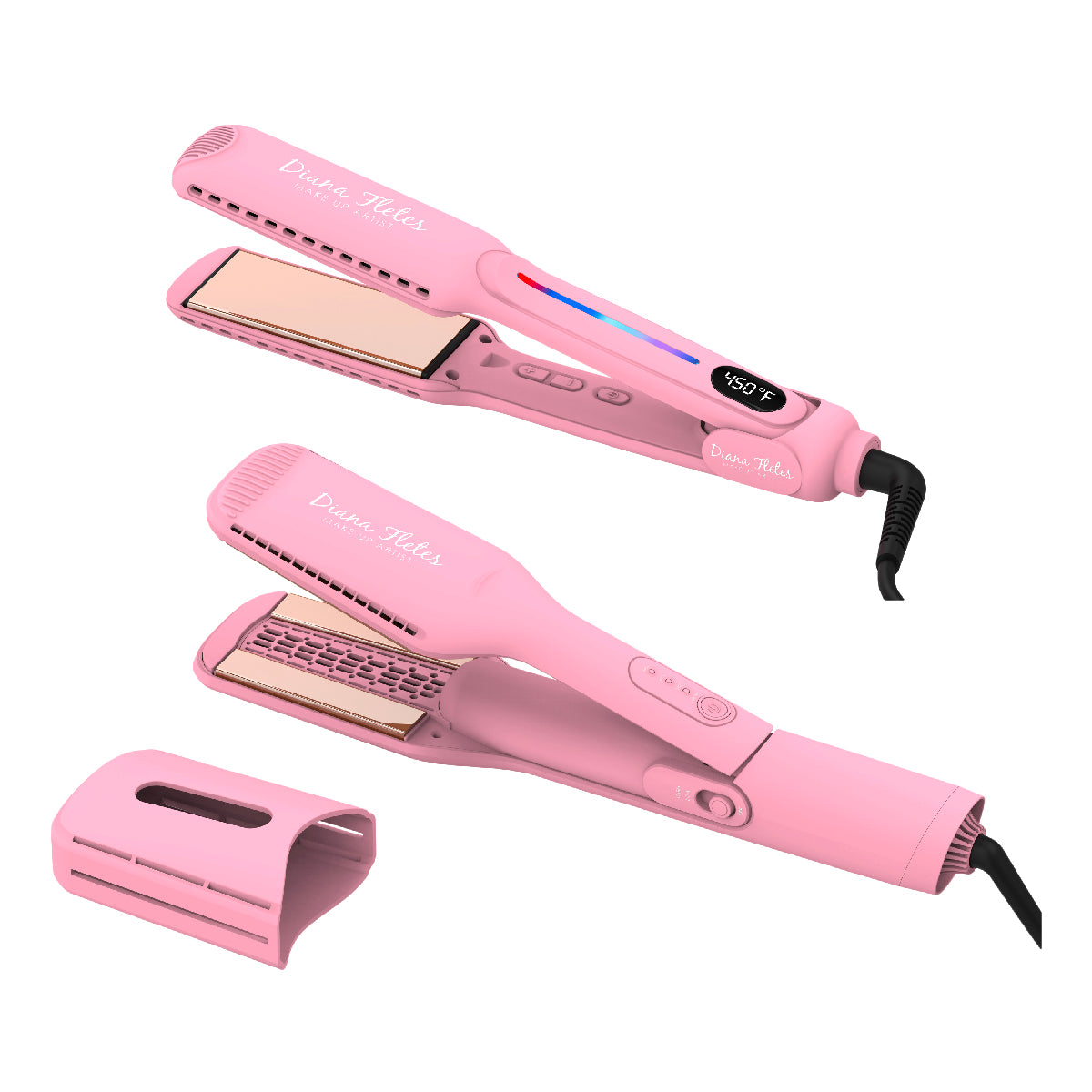 Set Plancha Profesional Infrarroja + Plancha 2 En 1 Diana Fletes Para Cabello Mojado TITANIUM GALVANIZADO