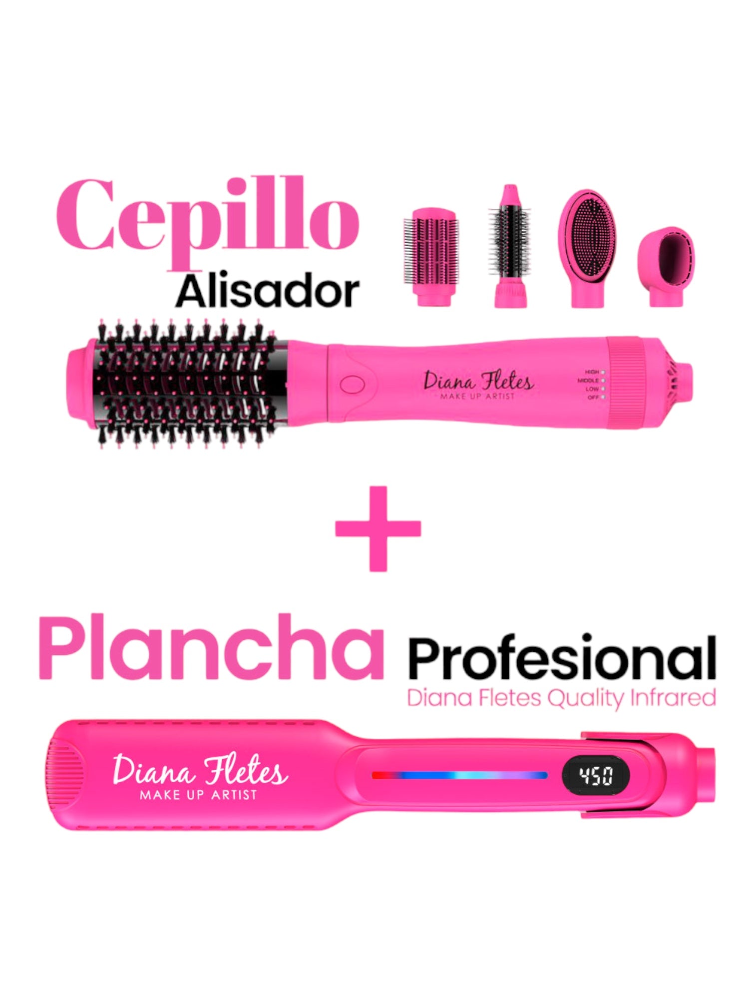 Plancha Profesional INFRARED  +  Cepillo 5 En 1 Diana Fletes